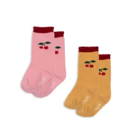 2 Pack Jacquard Frill Socks in Cherry by Konges Slojd