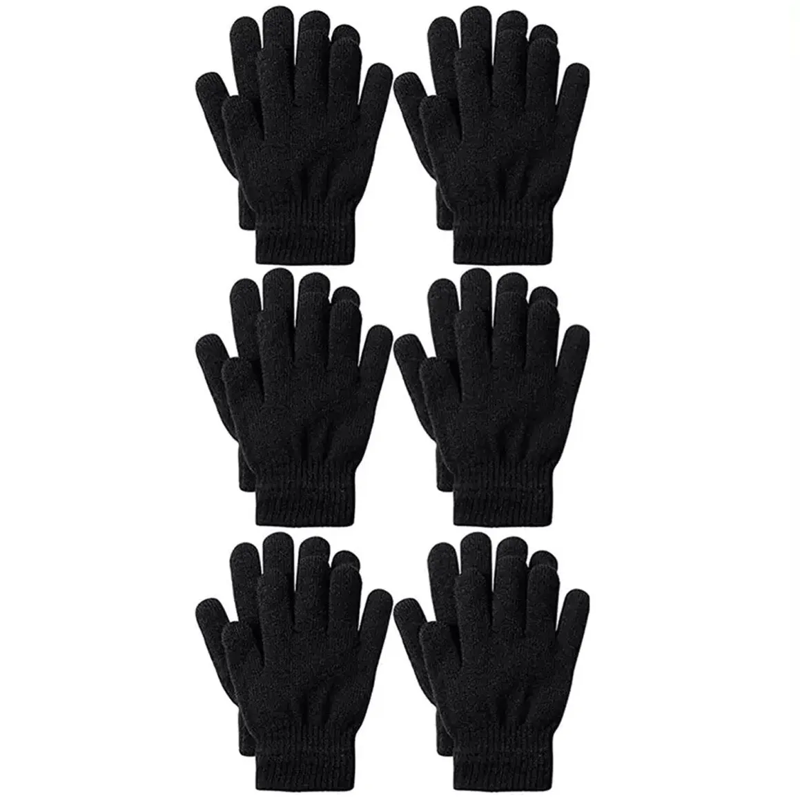 6-Pack: Men's Basic Knit Solid Color Warm Magic Gloves