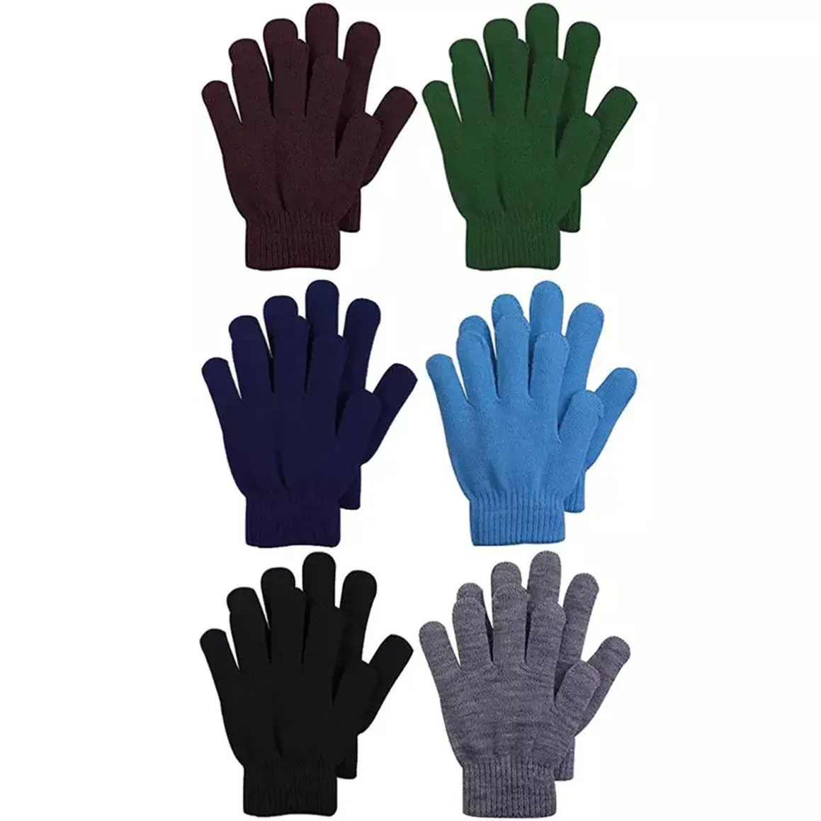 6-Pack: Men's Basic Knit Solid Color Warm Magic Gloves