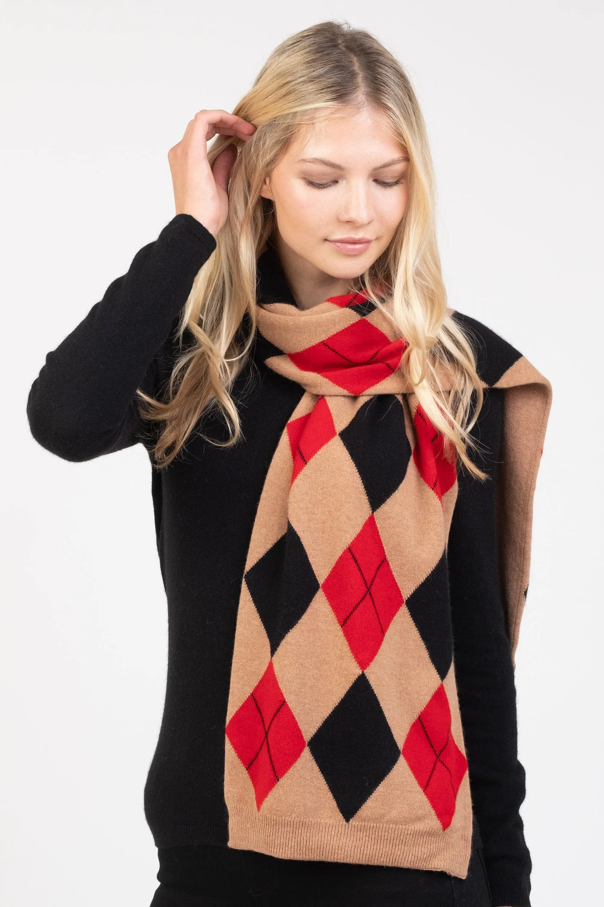 Argyle Cashmere Scarf - Red Mix