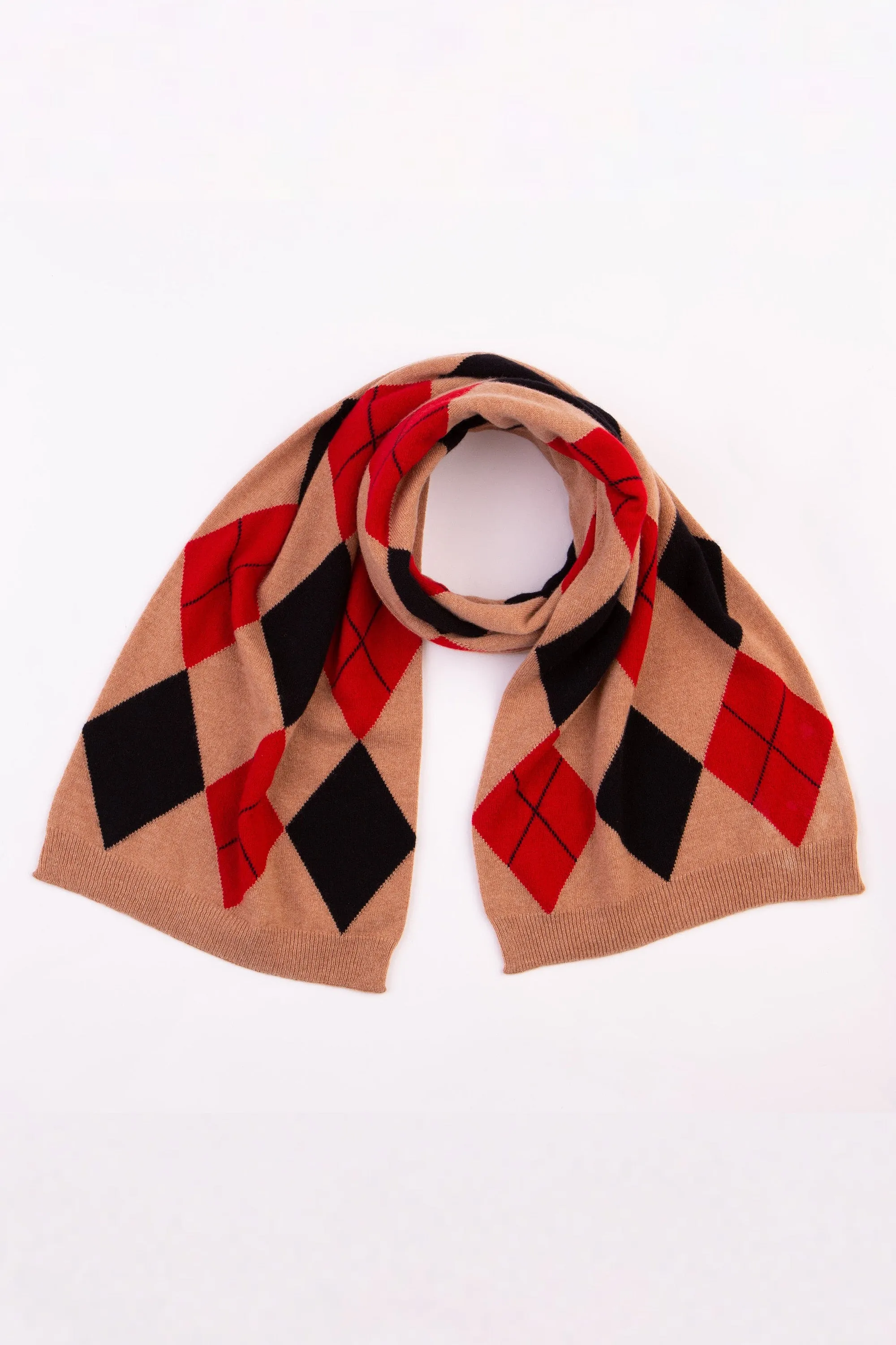 Argyle Cashmere Scarf - Red Mix