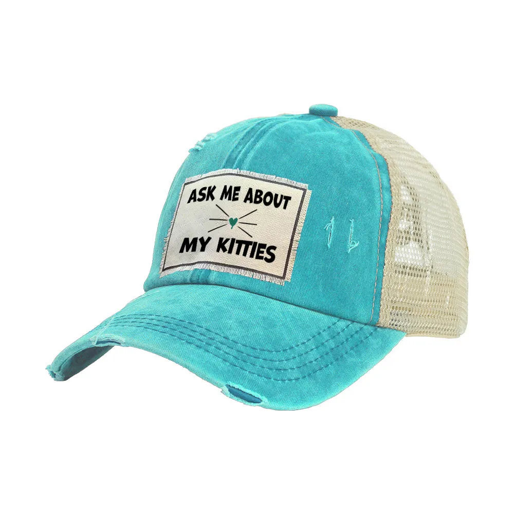 Ask Me About My Kitties Vintage Distressed Trucker Adult Hat