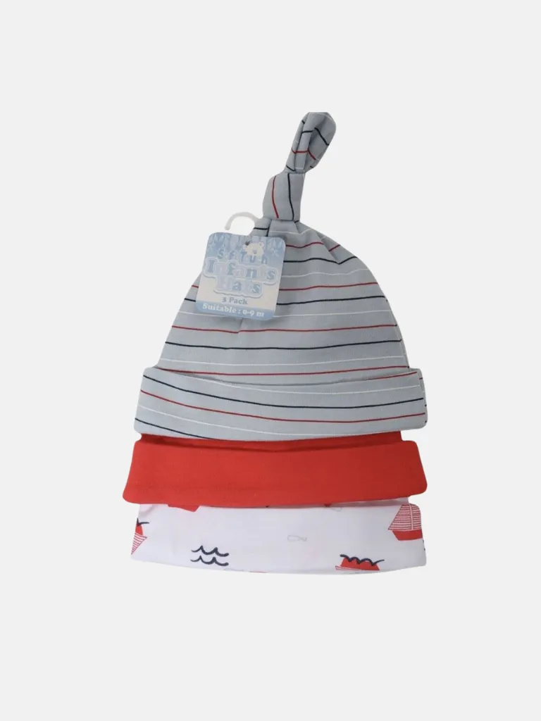 Baby Boy 3-Pack Hats - Nautical Ship Theme - White