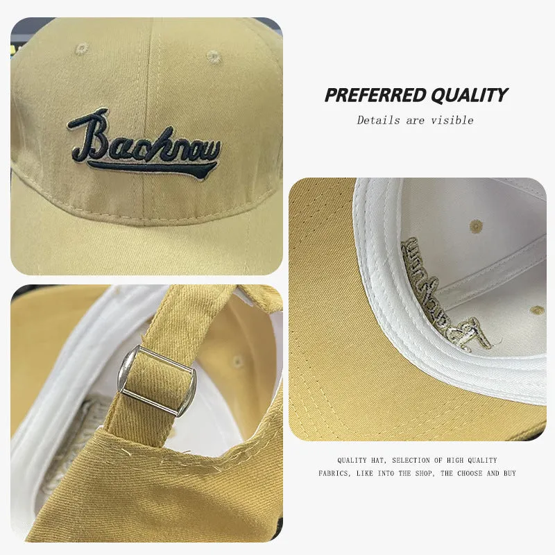 Baseball cap men's letter embroidery soft top face small sun hat spring and summer sports sun protection peaked cap