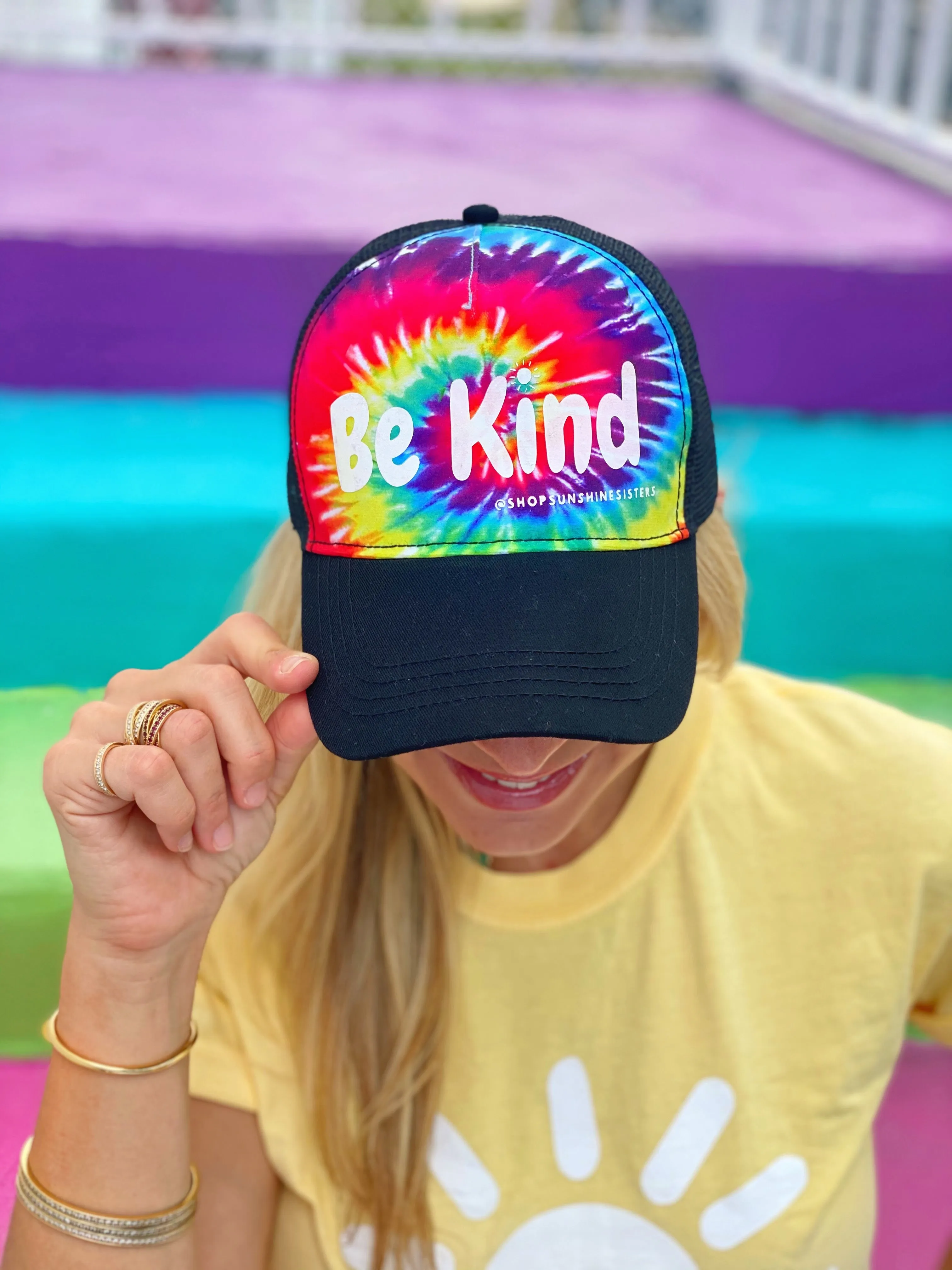 Be Kind Tie Dye Trucker Hat - Vibrant