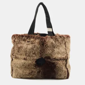 Beige/Brown Rabbit Fur CC Tote