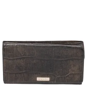 Black Croc Embossed Leather Flap Wallet