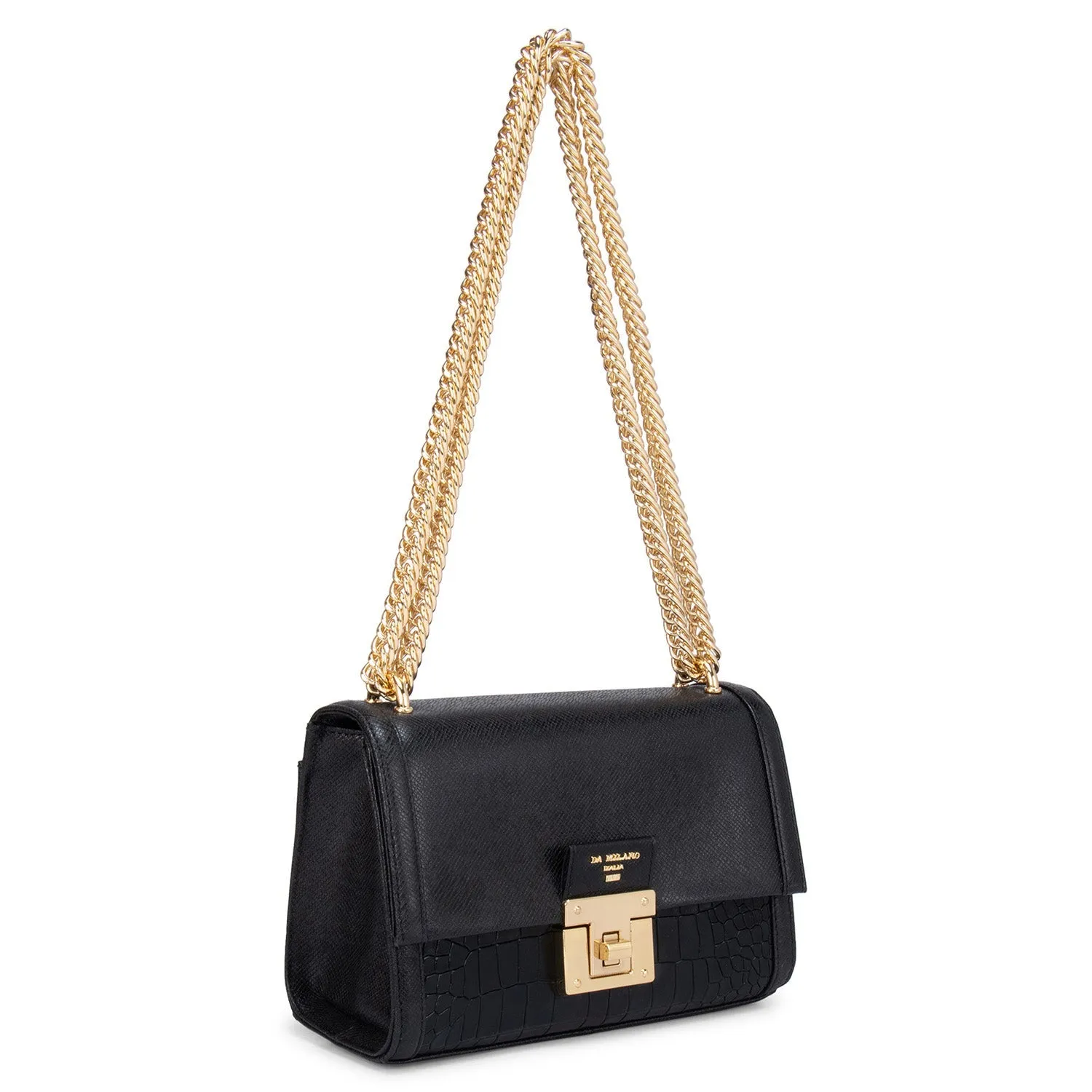 Black Franzy & Croco Effect Satchel Bag