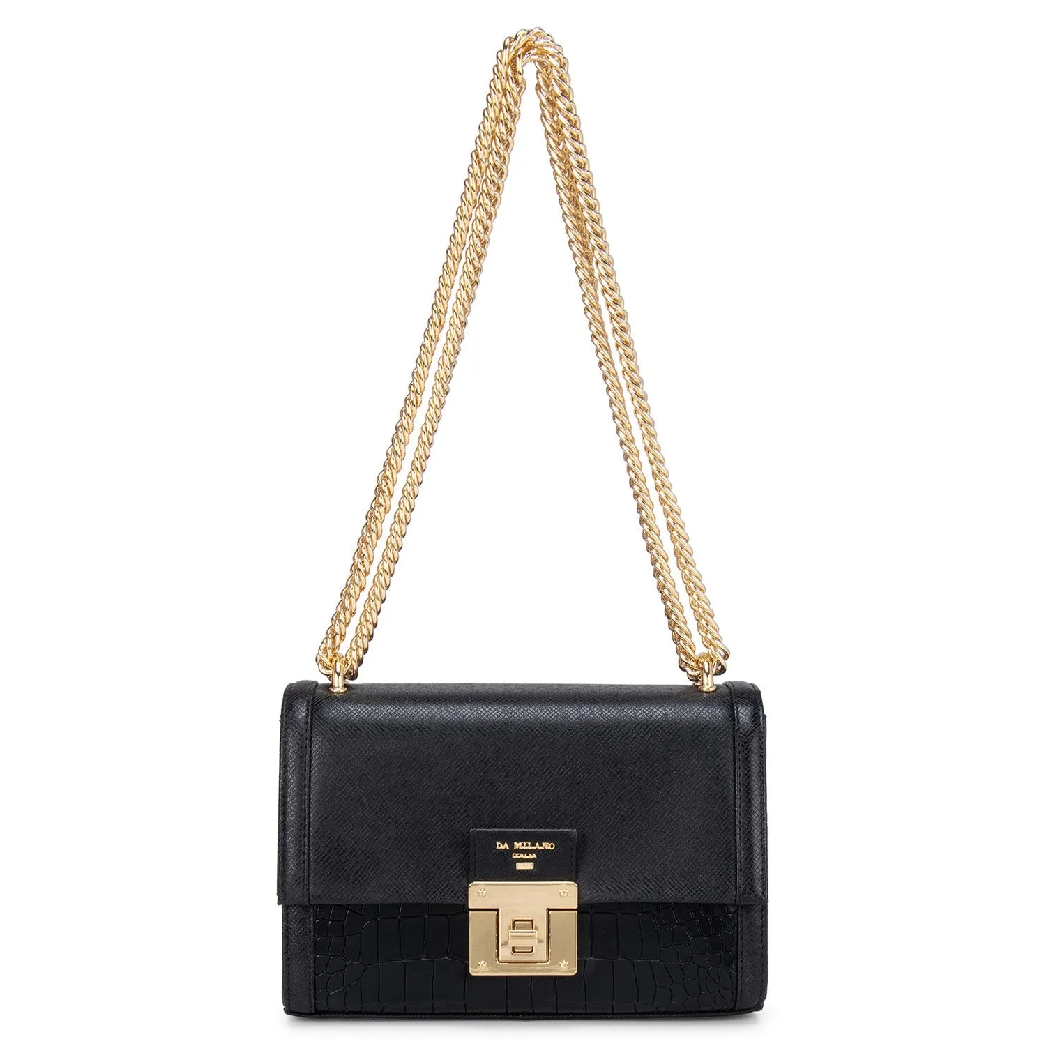 Black Franzy & Croco Effect Satchel Bag