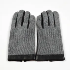 Black nappa and grey cashmere knit gloves, cashmere lined