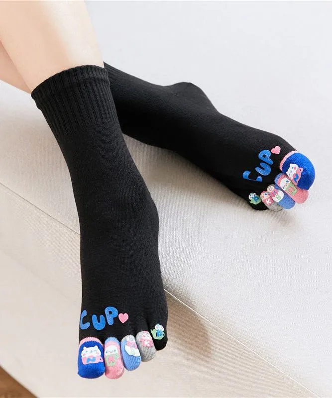 Boho Multicolor Cartoon Cotton Mid Calf Socks Five Finger Socks