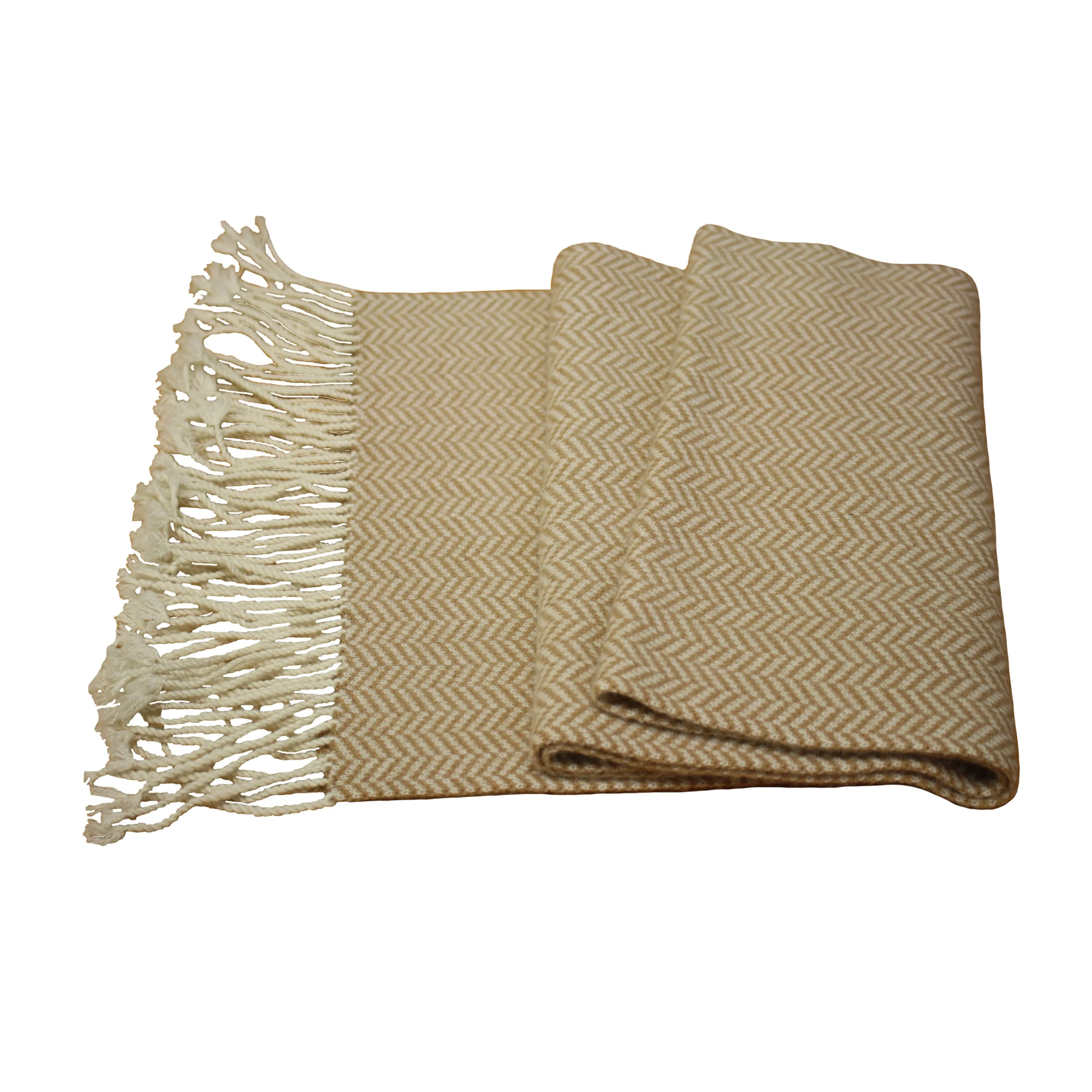 Brown Camel Cashmere Herringbone Scarf