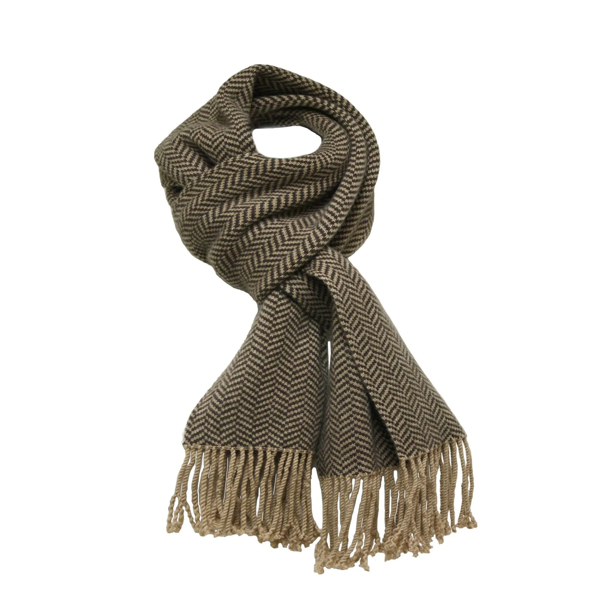 Brown Camel Cashmere Herringbone Scarf