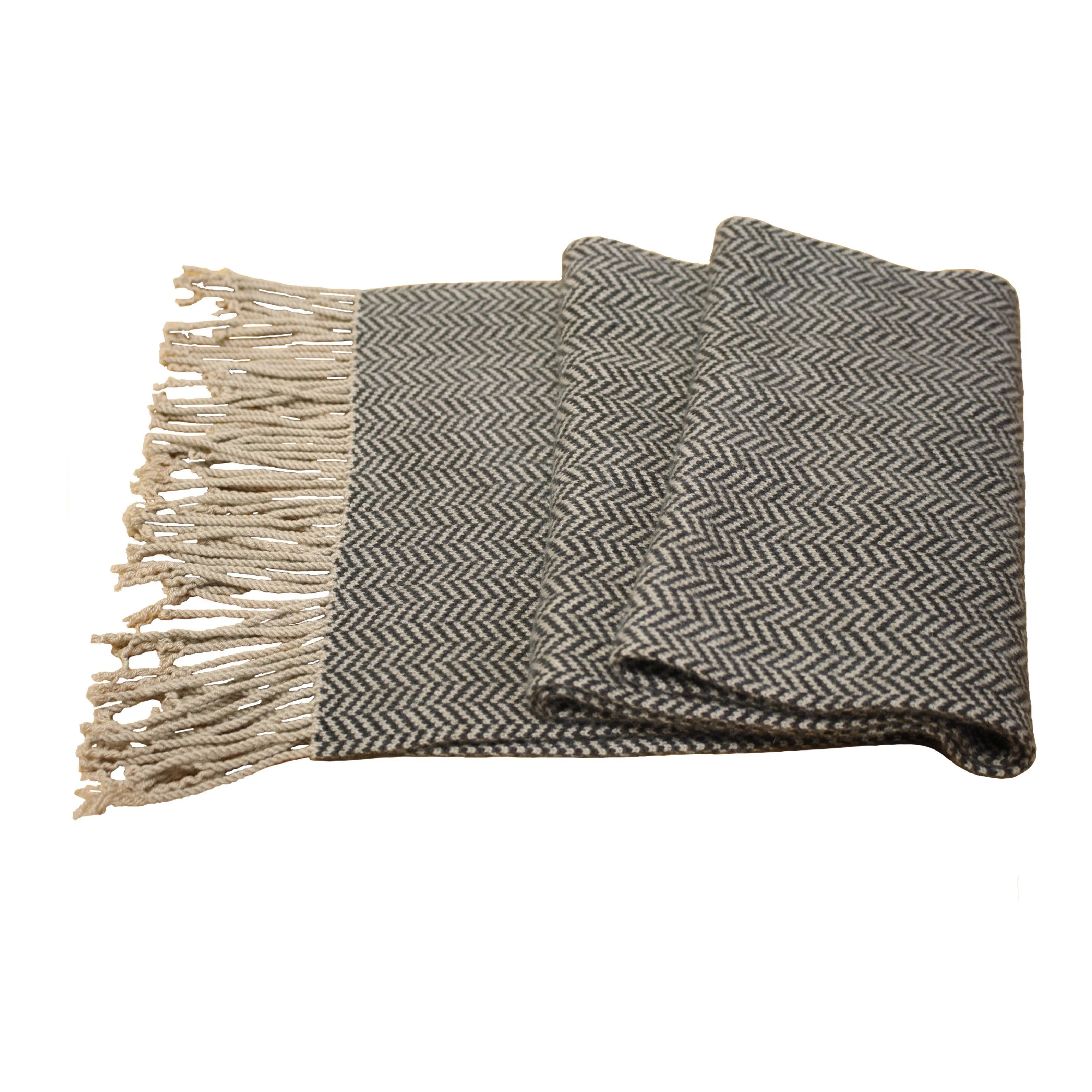 Brown Camel Cashmere Herringbone Scarf