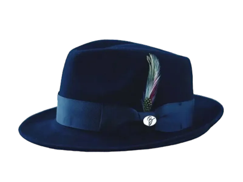 Bruno Capelo Blue Men's Wool Hat Hudson Lite Felt Fedora Hat