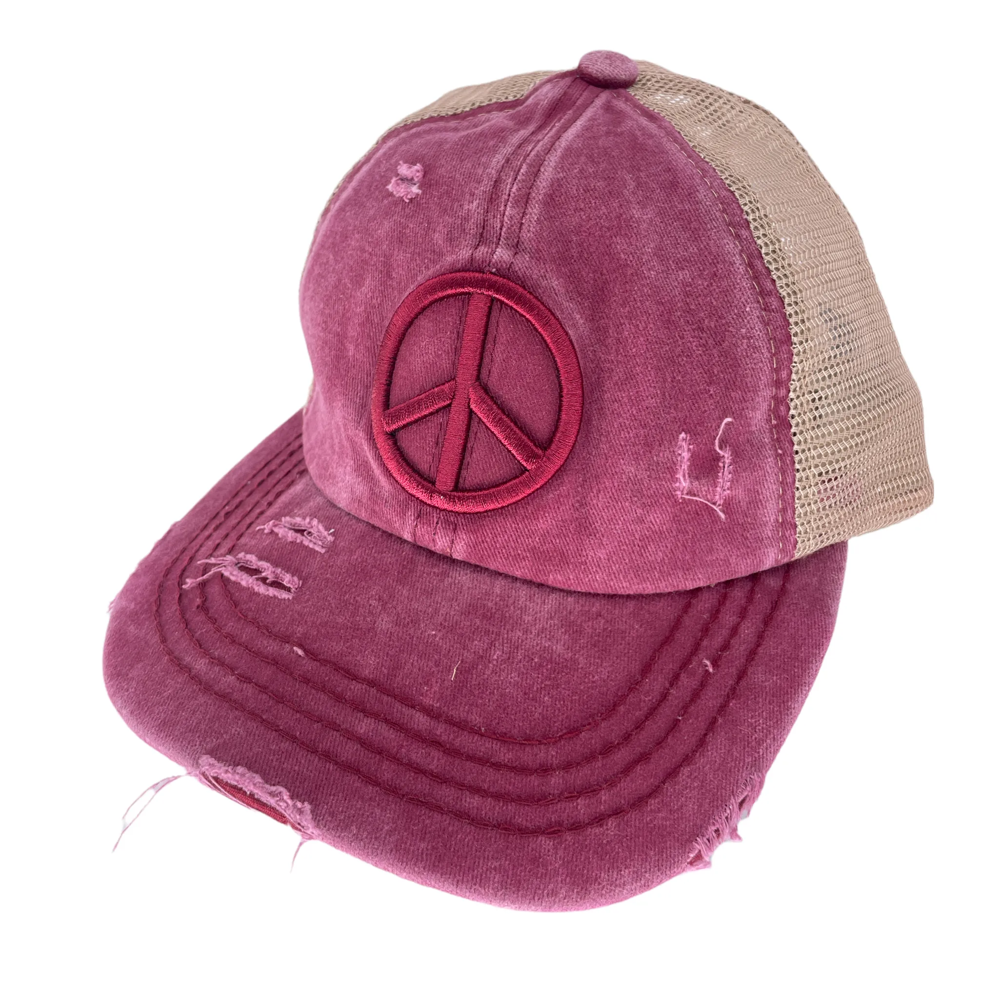 BT-1017 Peace Criss Cross Pony Cap Berry