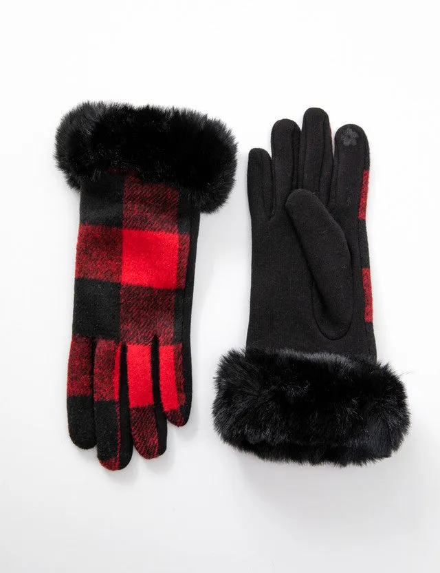 Buffalo Plaid Fur-Trimmed Gloves (One Size) (Restocked!)