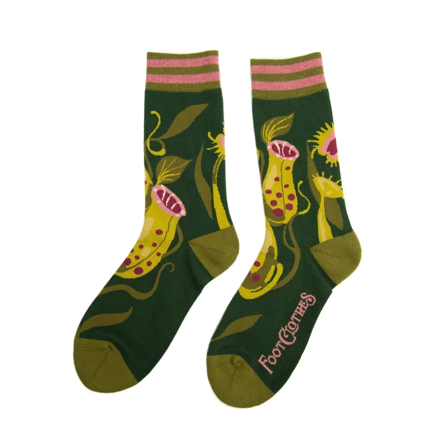 Carnivorous Pitcher Plant Crew Socks | Lush Green Botanical Illustrated Socks for Her