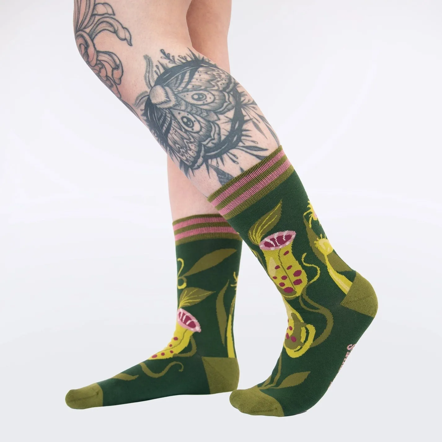 Carnivorous Pitcher Plant Crew Socks | Lush Green Botanical Illustrated Socks for Her