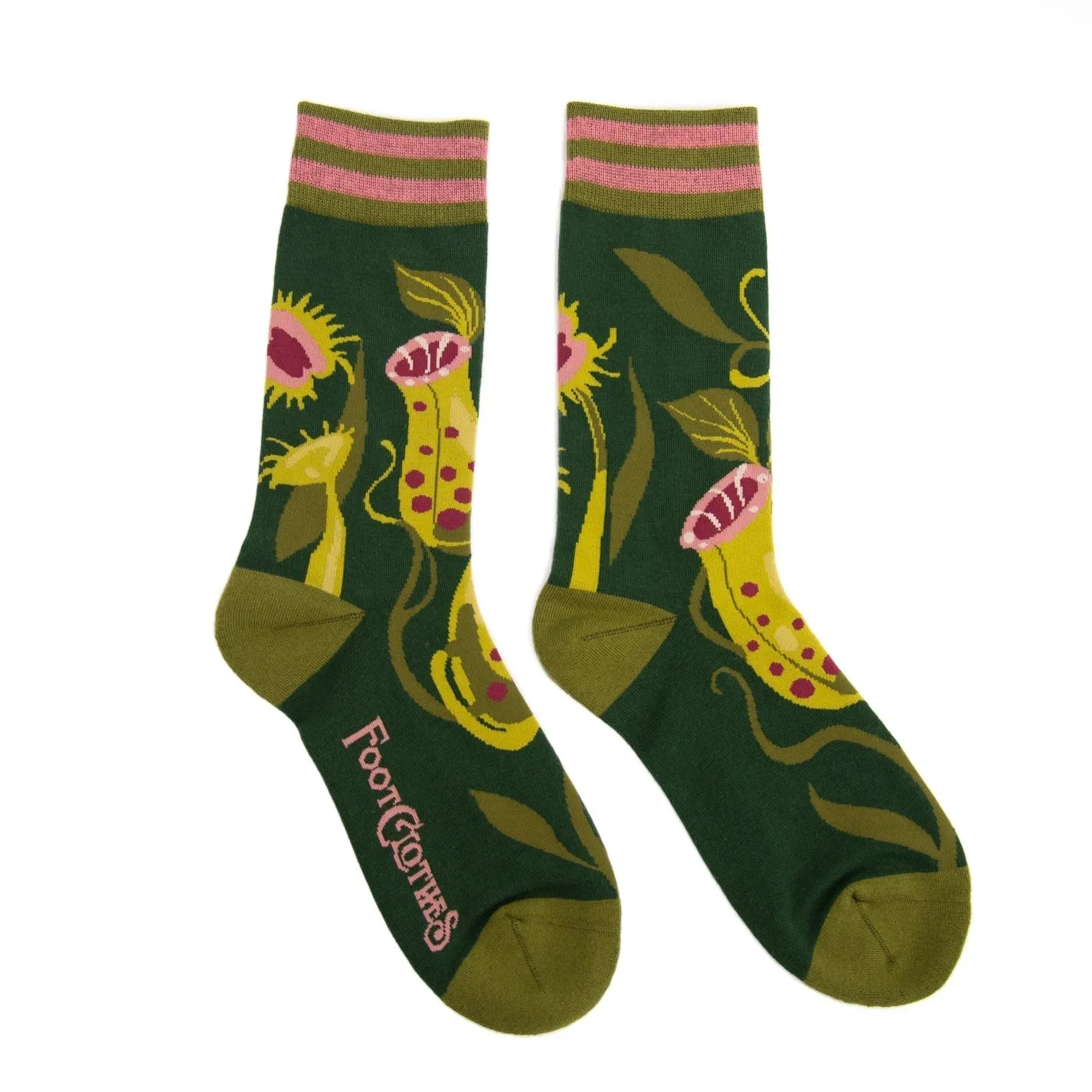 Carnivorous Pitcher Plant Crew Socks | Lush Green Botanical Illustrated Socks for Her