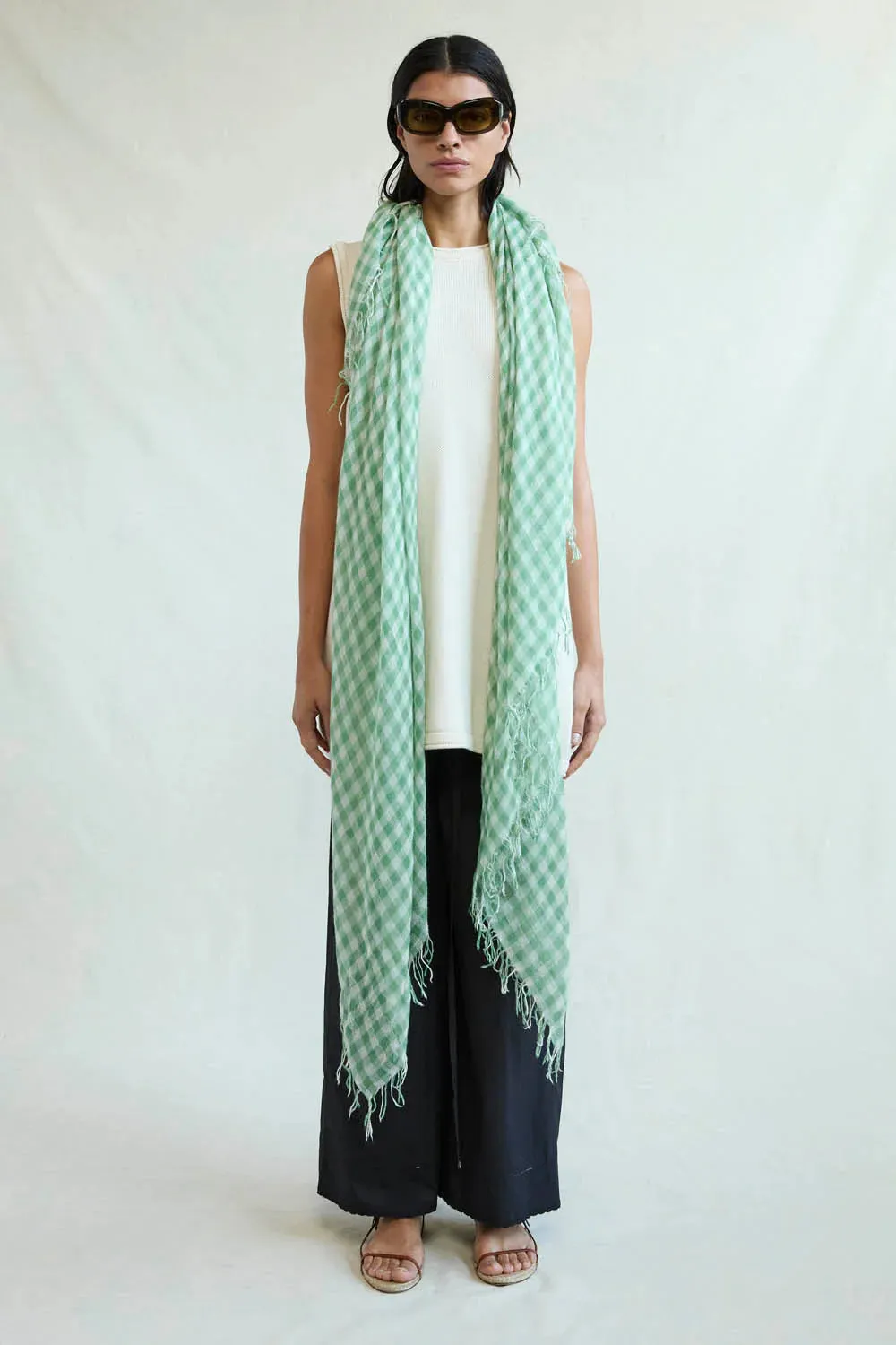 Chan Luu- Cashmere and Silk Scarf- English Ivy Gingham