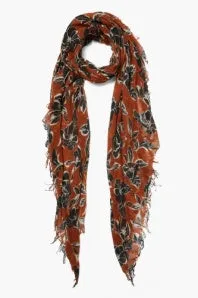 Chan Luu- Printed Flower Silk & Cashmere Scarf- umber