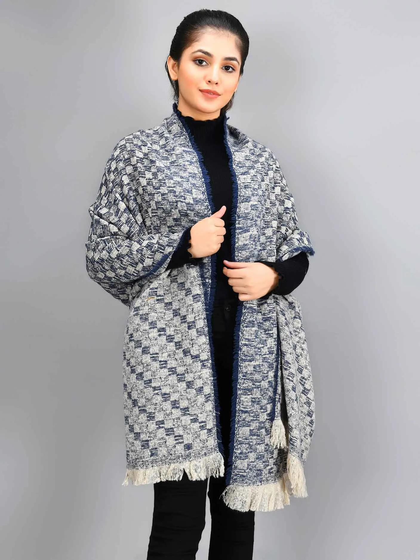 Checkered Shawl - Blue