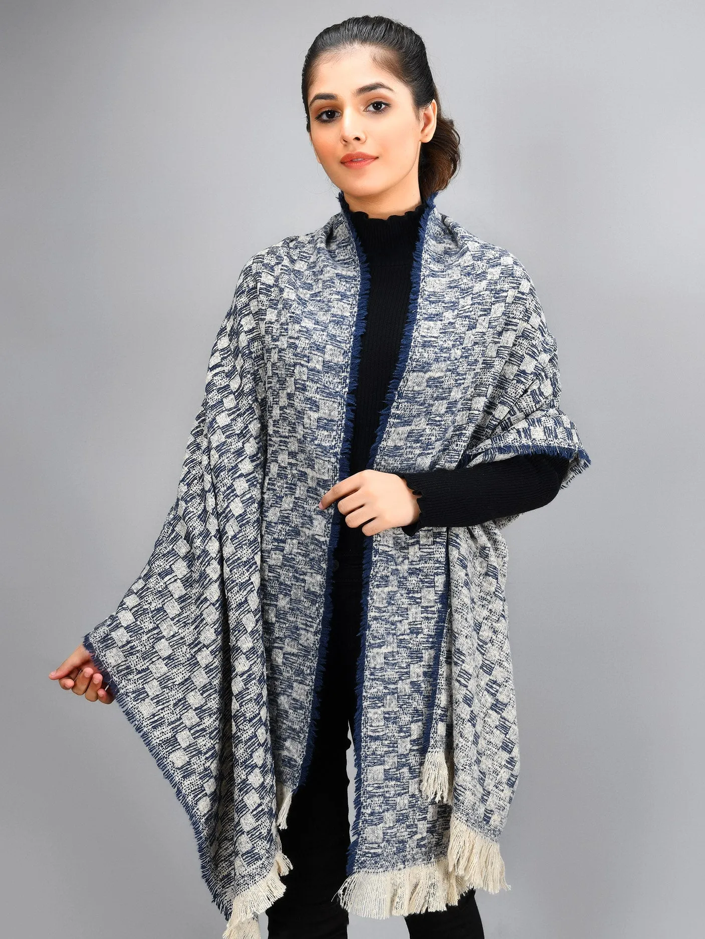 Checkered Shawl - Blue