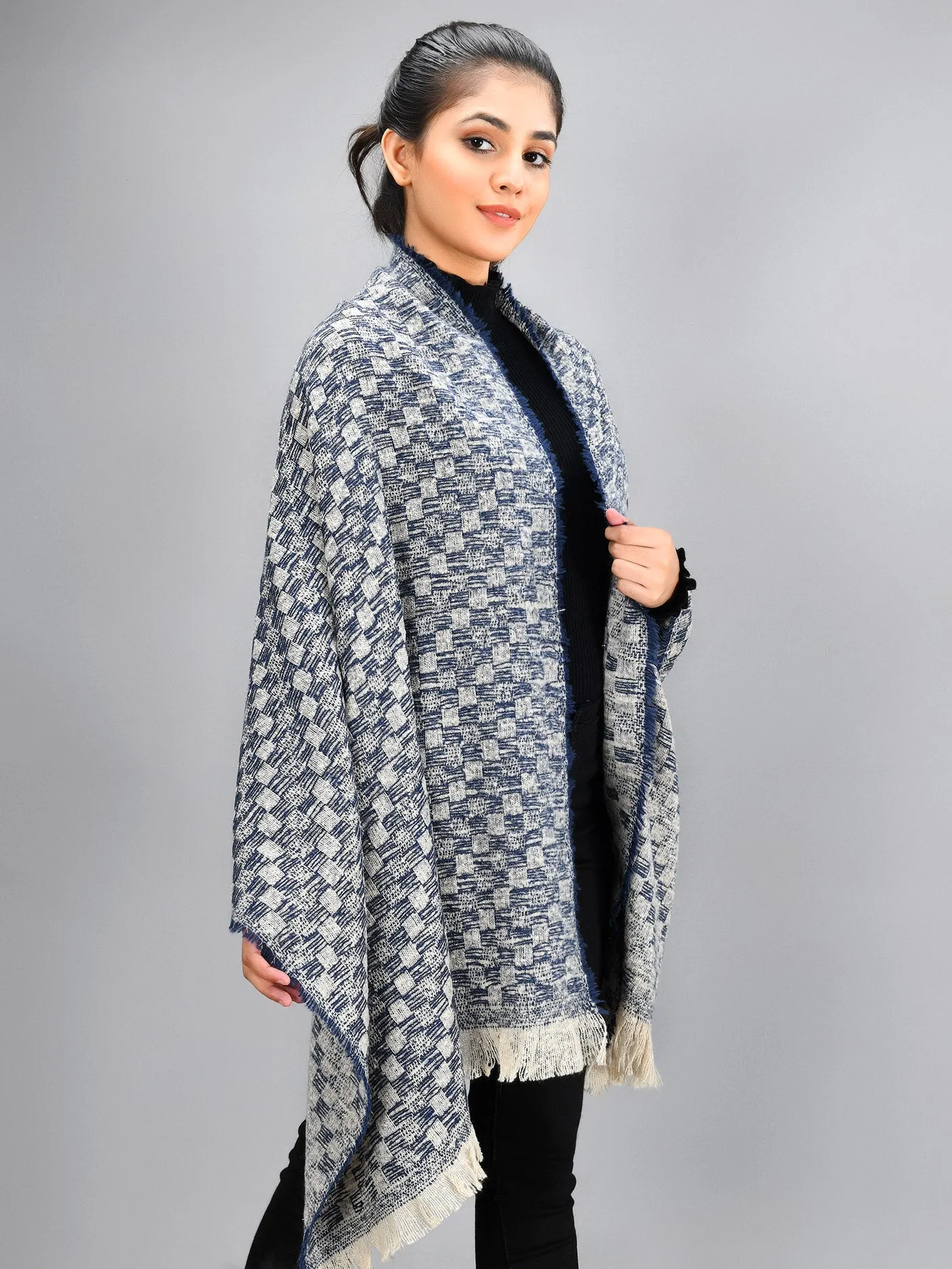 Checkered Shawl - Blue