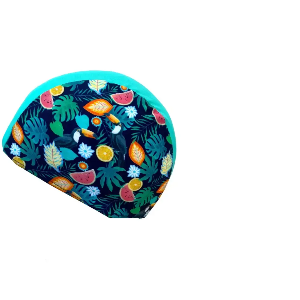 Childrens Fabric Swim Cap Tropical Toucan Green