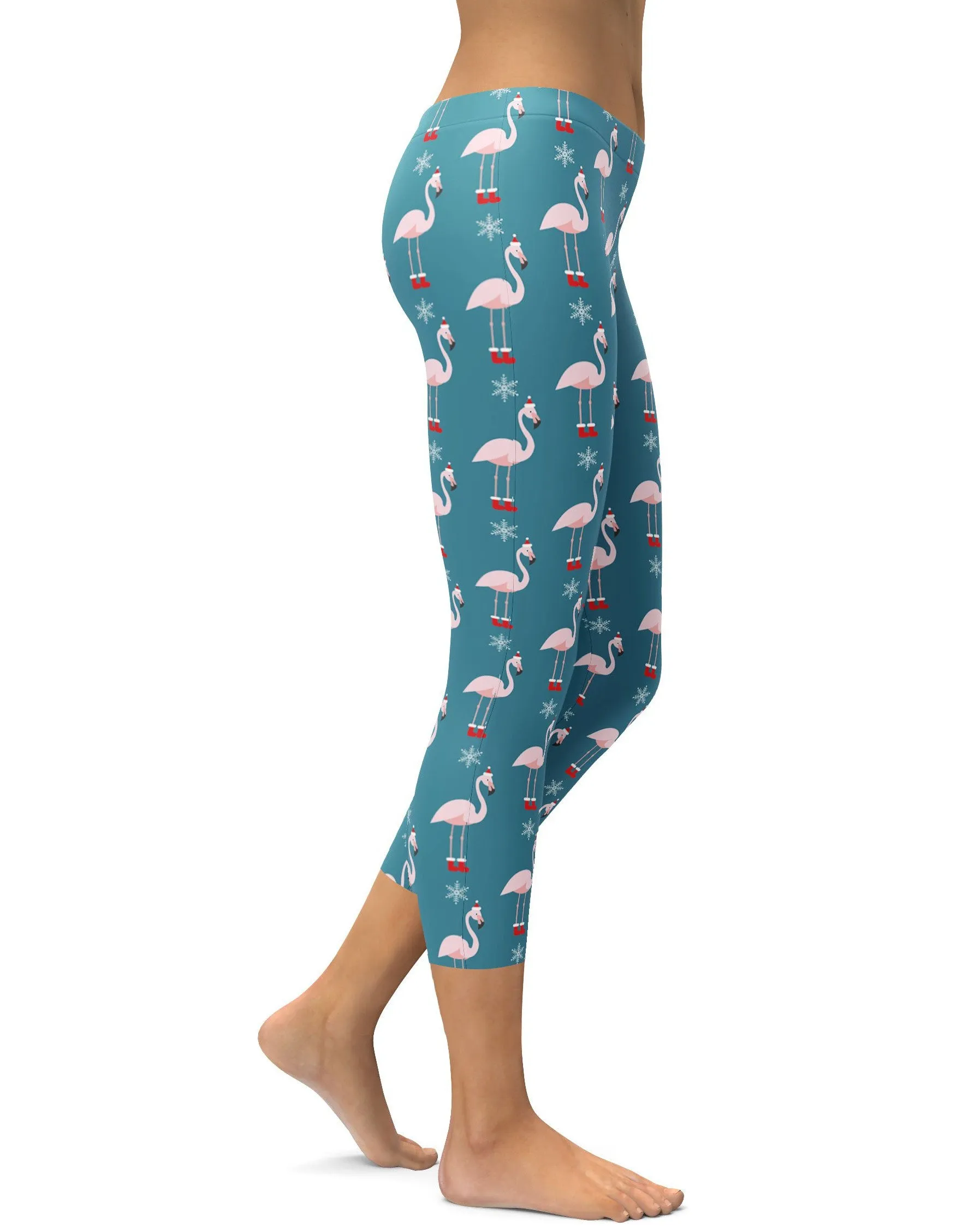 Christmas Flamingo Patterned Capris