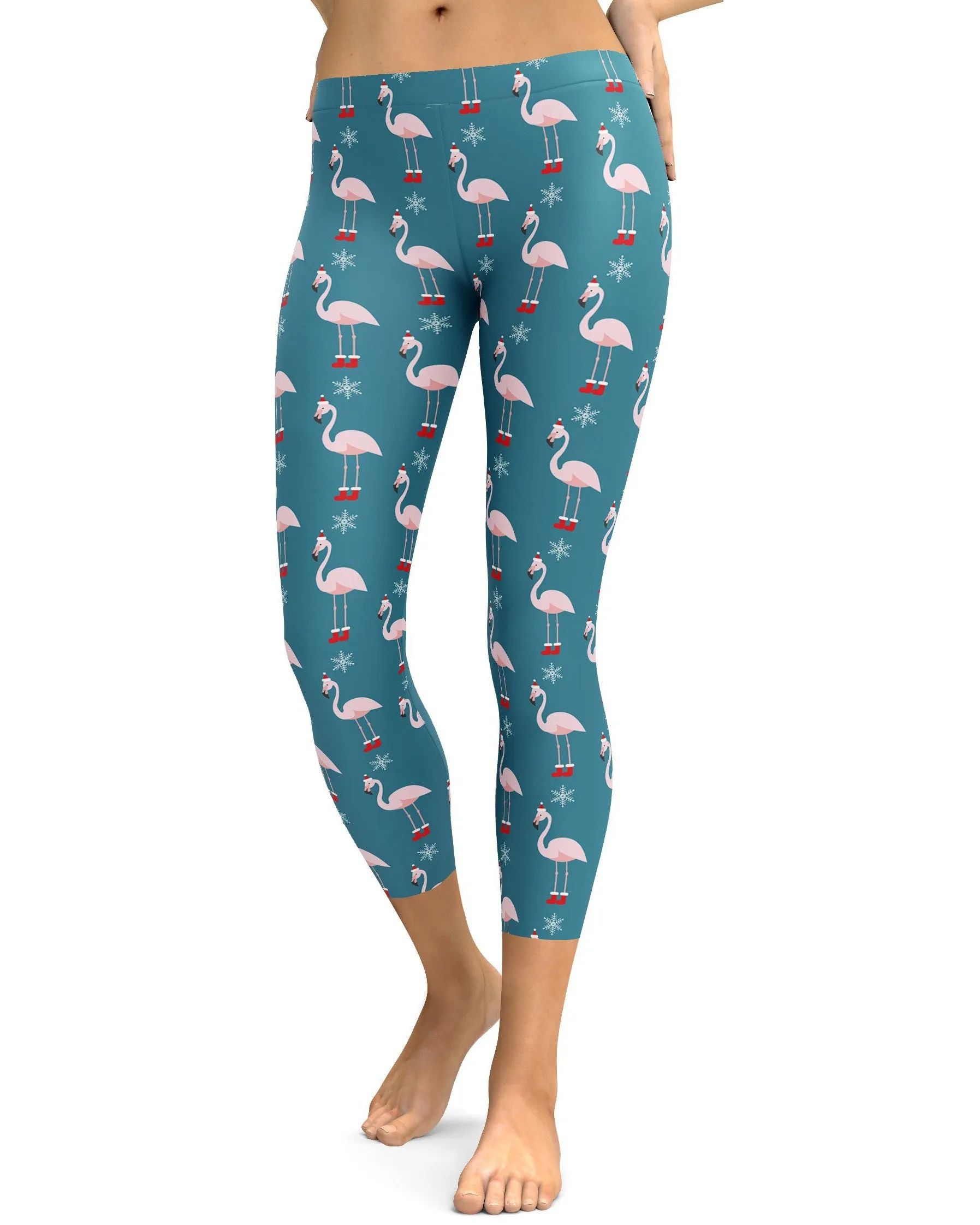 Christmas Flamingo Patterned Capris