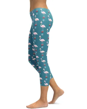 Christmas Flamingo Patterned Capris