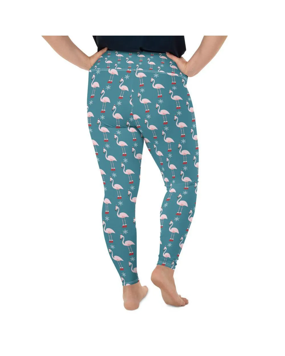 Christmas Flamingo Patterned Plus Size Leggings