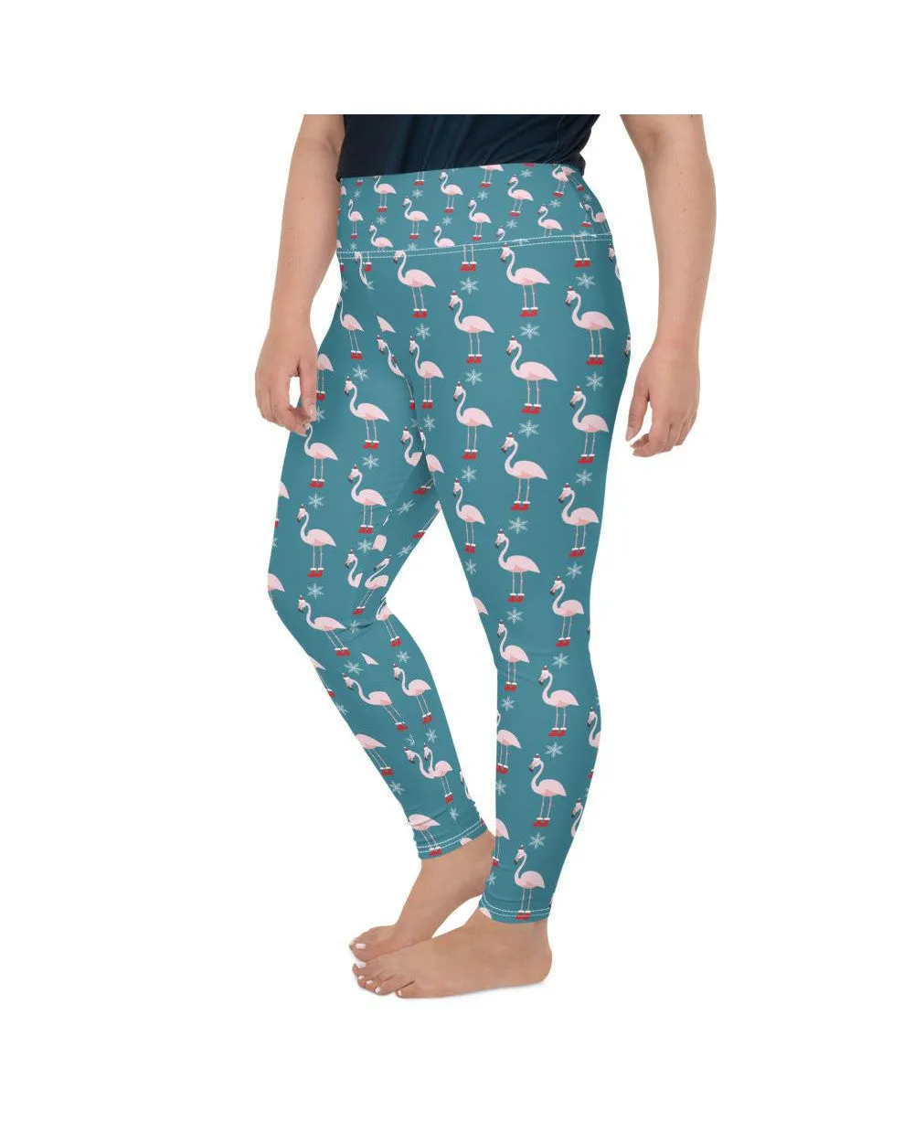 Christmas Flamingo Patterned Plus Size Leggings