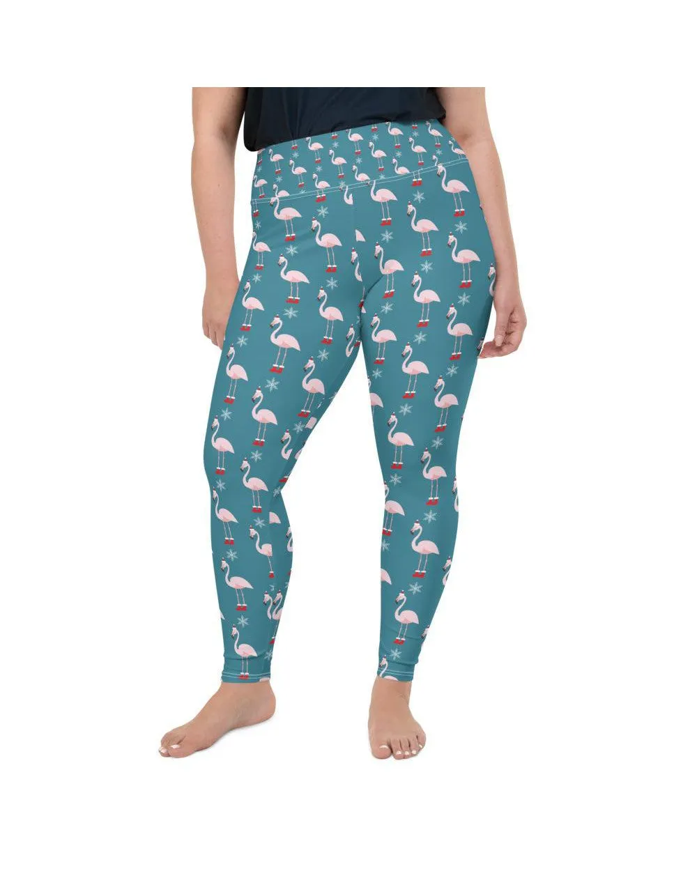 Christmas Flamingo Patterned Plus Size Leggings