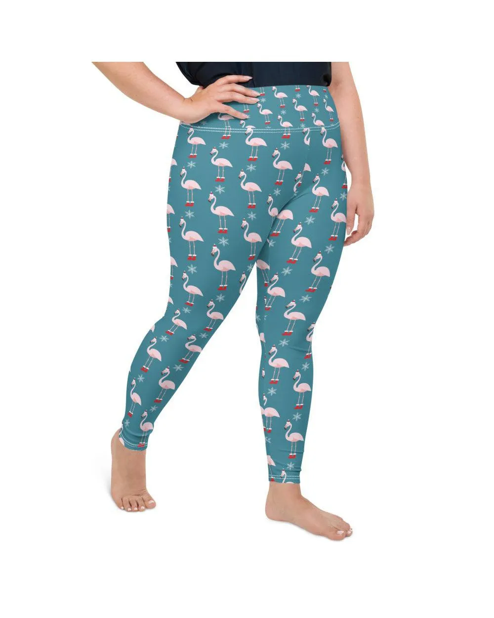 Christmas Flamingo Patterned Plus Size Leggings