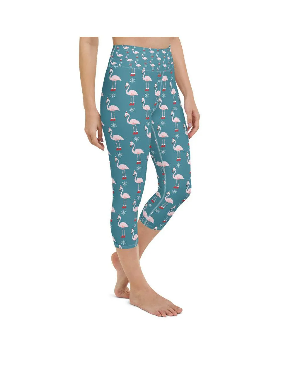 Christmas Flamingo Patterned Yoga Capris