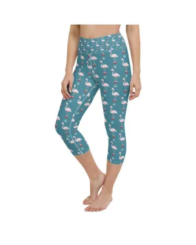 Christmas Flamingo Patterned Yoga Capris