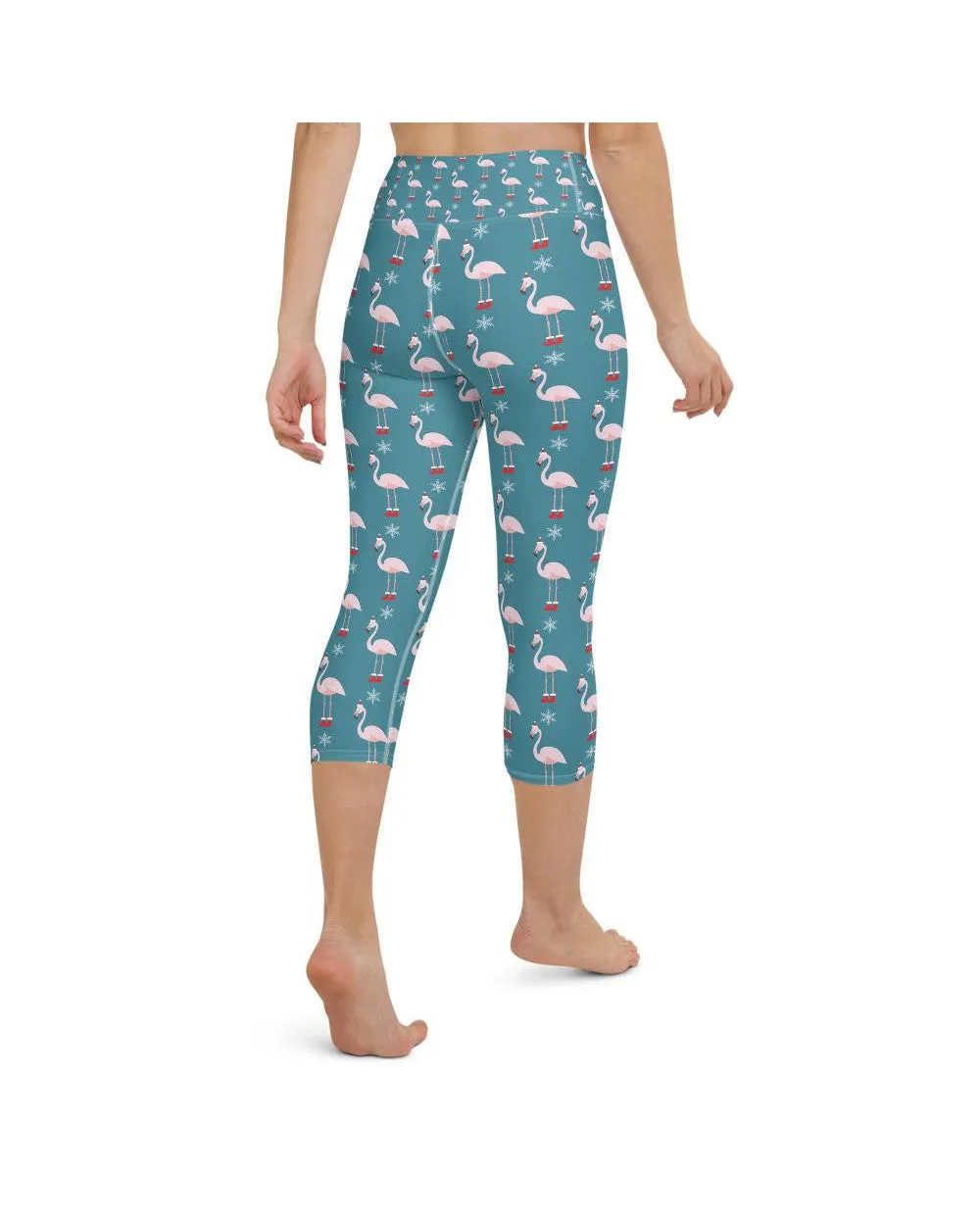 Christmas Flamingo Patterned Yoga Capris