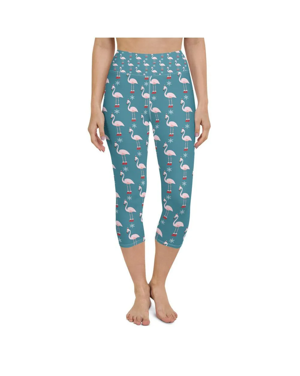 Christmas Flamingo Patterned Yoga Capris