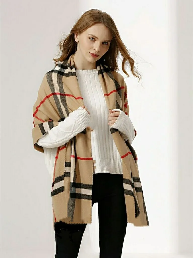 Classic British Plaid & Cotton Scarf Wrap for Women