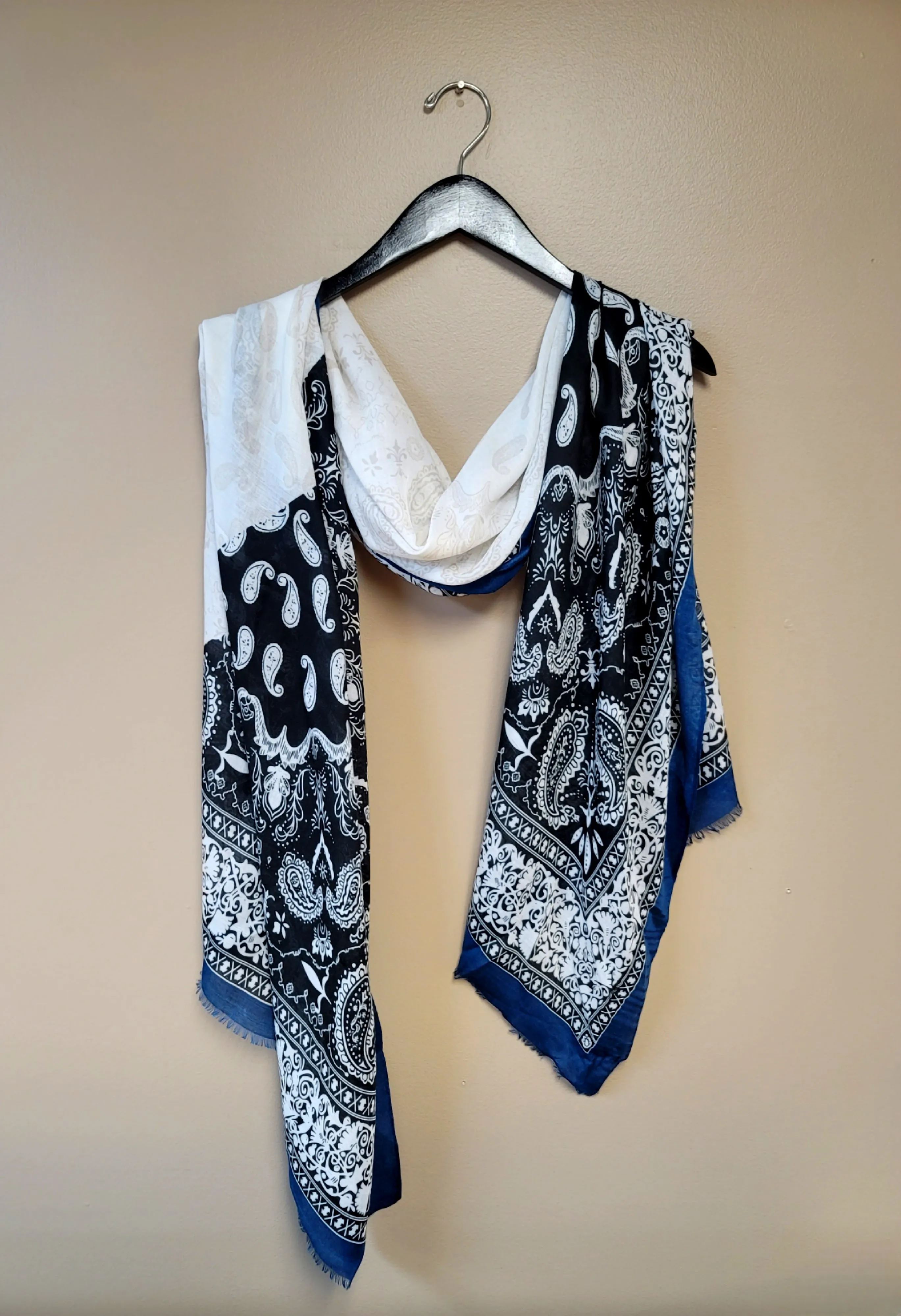 Cobalt Paisley Border Scarf