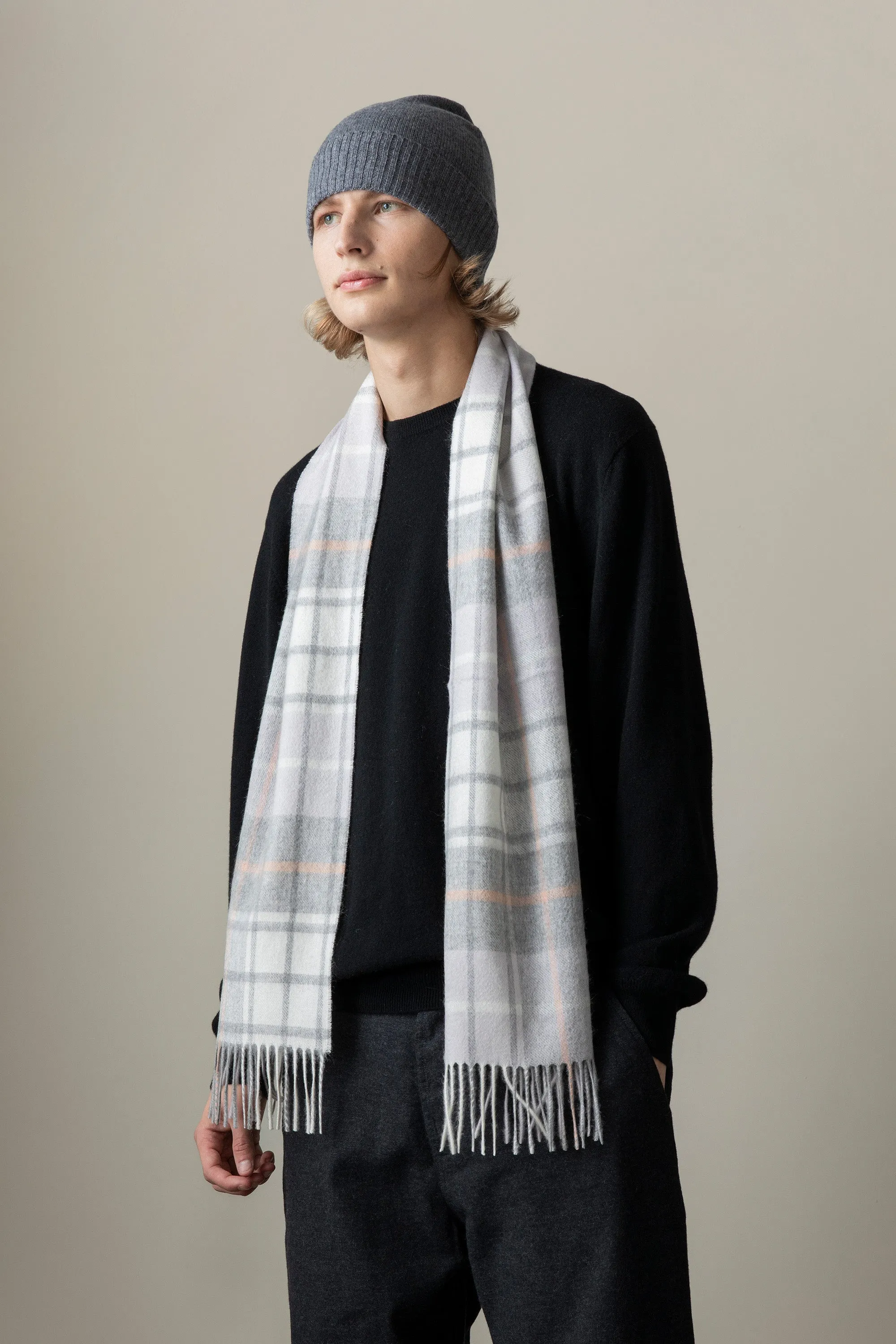 Contemporary Check Cashmere Scarf - Moonshadow