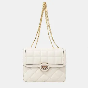 Cream Calfskin Quilted Small Deco Shoulder Bag