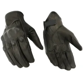 Daniel Smart Sporty Premium Motorcycle Leather Gloves w/ Rubberized Knuckle Protection, Black