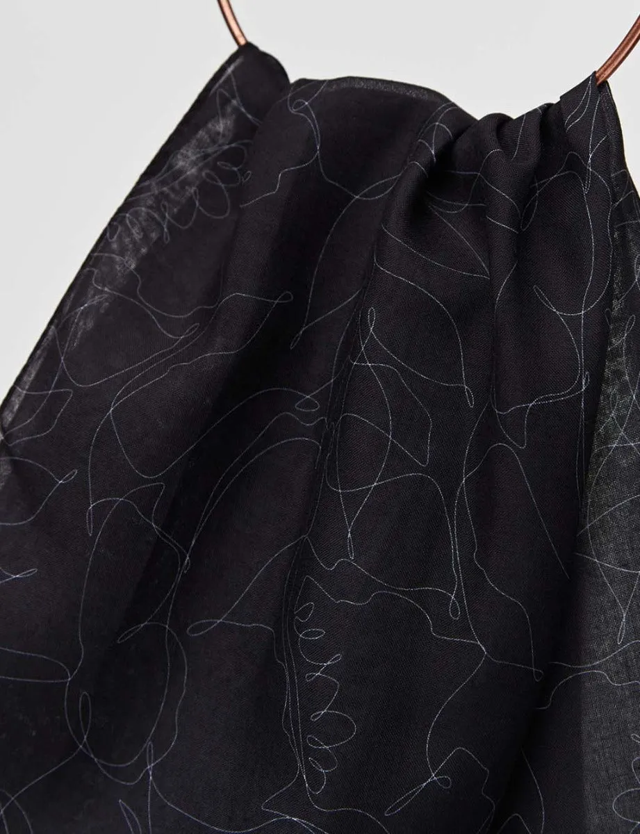 Digital Patterned Shawl Black