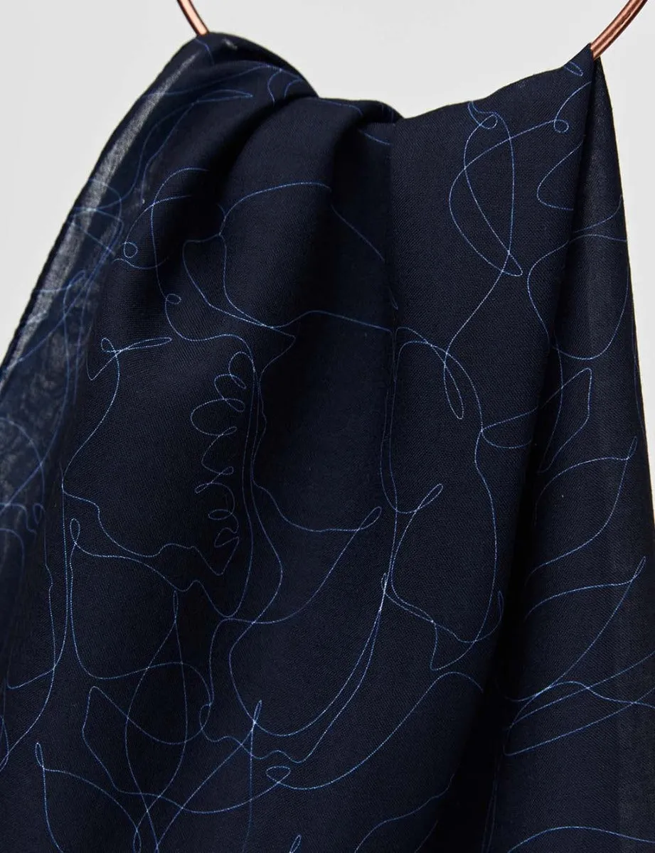 Digital Patterned Shawl Navy