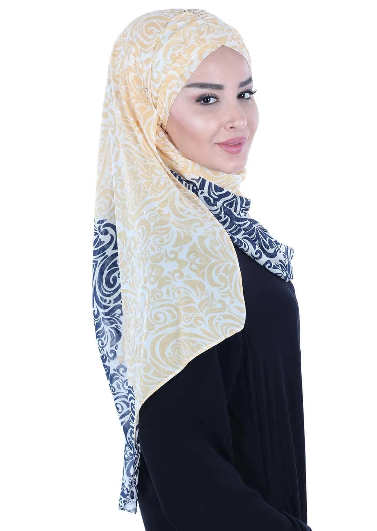 Elegant Patterned Instant Chiffon Shawl Hijab for Women, Lightweight Breathable Women Headscarf,CPS-502D