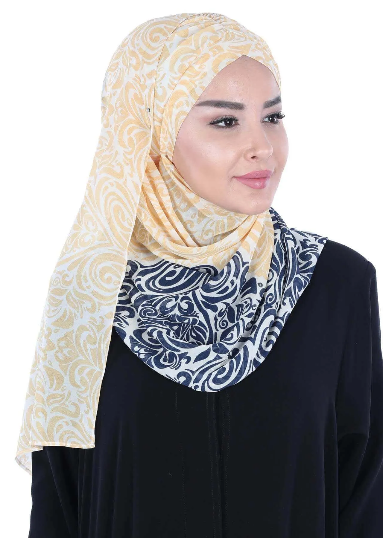 Elegant Patterned Instant Chiffon Shawl Hijab for Women, Lightweight Breathable Women Headscarf,CPS-502D